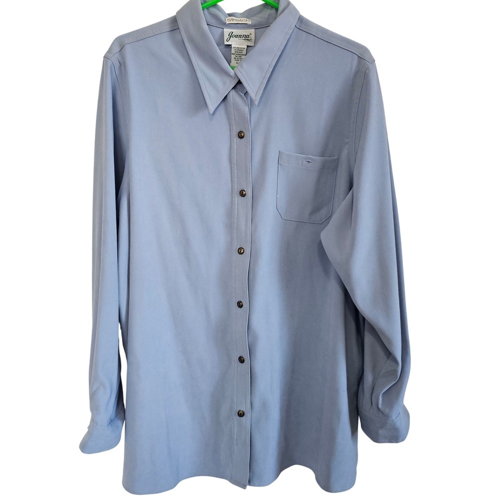 Joanna Womens XL Light Blue Stretch Button Down Long Sleeve Shirt Chest‎ Pocket